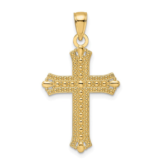14k Yellow Gold Polished & Textured Pointed Ends Fancy Cross Pendant