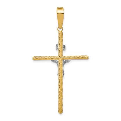 14k Yellow & Rhodium Gold w/White Rhod Polished & Textured INRI Crucifix Cross Pendant