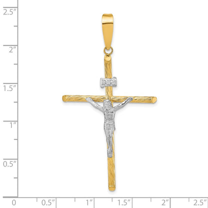 14k Yellow & Rhodium Gold w/White Rhod Polished & Textured INRI Crucifix Cross Pendant