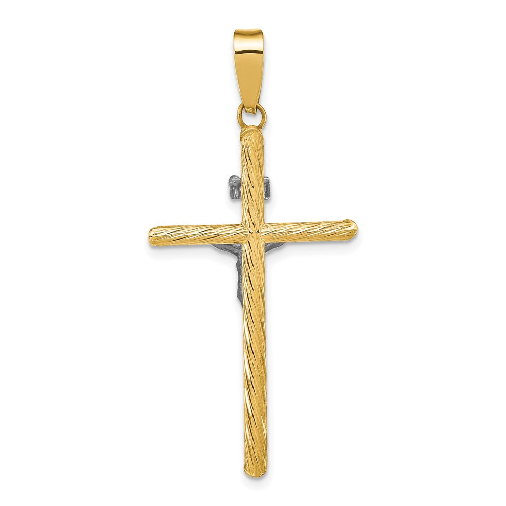 14k Yellow u0026 Rhodium Gold w/White Rhod Polished u0026 Textured INRI Crucifix Cross Pendant