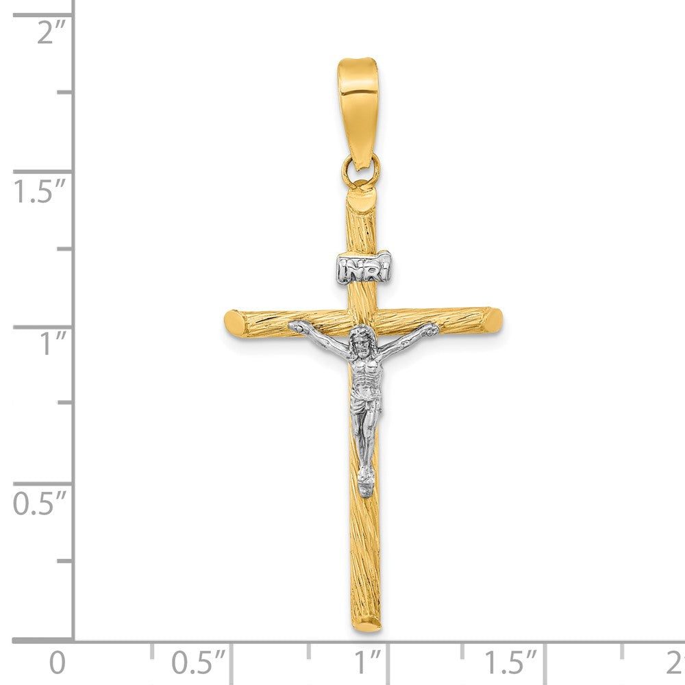 14k Yellow u0026 Rhodium Gold w/White Rhod Polished u0026 Textured INRI Crucifix Cross Pendant