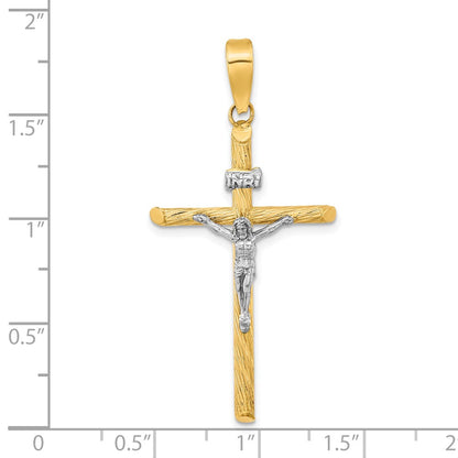 14k Yellow u0026 Rhodium Gold w/White Rhod Polished u0026 Textured INRI Crucifix Cross Pendant