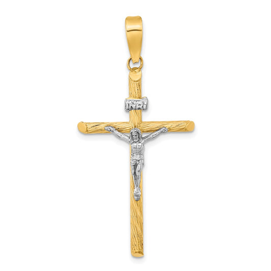 14k Yellow u0026 Rhodium Gold w/White Rhod Polished u0026 Textured INRI Crucifix Cross Pendant