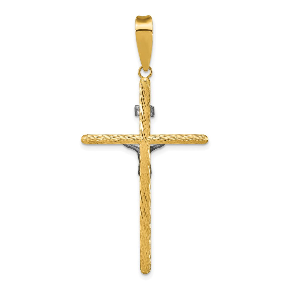 14k Yellow u0026 Rhodium Gold w/White Rhod Polished u0026 Textured INRI Crucifix Cross Pendant