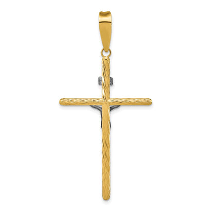 14k Yellow u0026 Rhodium Gold w/White Rhod Polished u0026 Textured INRI Crucifix Cross Pendant