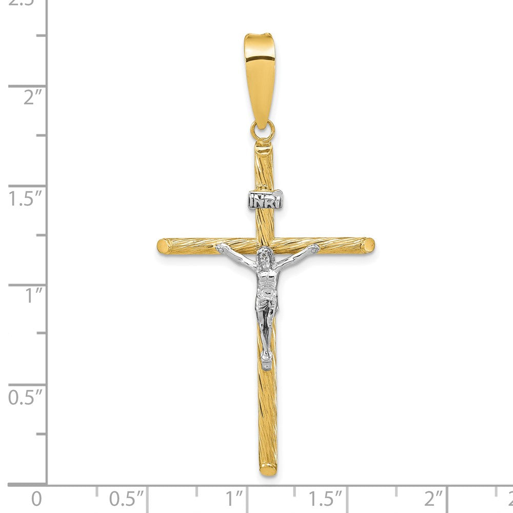 14k Yellow u0026 Rhodium Gold w/White Rhod Polished u0026 Textured INRI Crucifix Cross Pendant