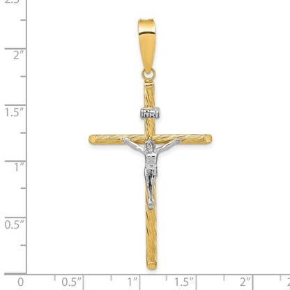 14k Yellow u0026 Rhodium Gold w/White Rhod Polished u0026 Textured INRI Crucifix Cross Pendant