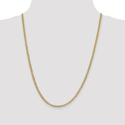 14K Yellow Gold 24 inch 3.1mm Lightweight Flat Cuban with Lobster Clasp Chain Necklace