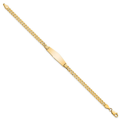 Solid 14K Yellow Gold Soft Diamond Shape Curb Link ID Bracelet