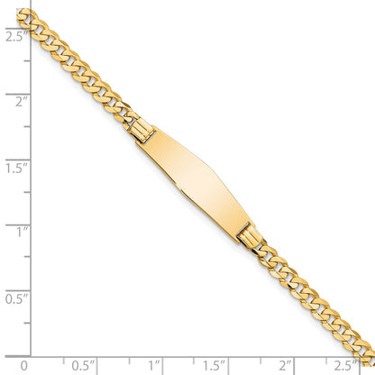 Solid 14K Yellow Gold Soft Diamond Shape Curb Link ID Bracelet