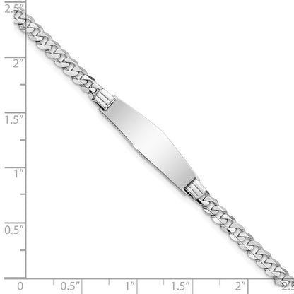 Solid 14K White Gold Soft Diamond Shape Flat Curb Link ID Bracelet