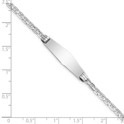 Solid 14K White Gold Soft Diamond Shape Anchor Link ID Bracelet