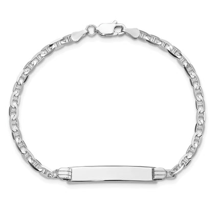 Solid 14K White Gold Anchor Link ID Bracelet
