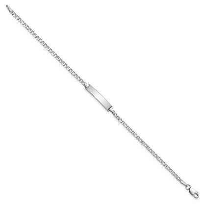 Solid 14K White Gold Flat Curb Link ID Bracelet