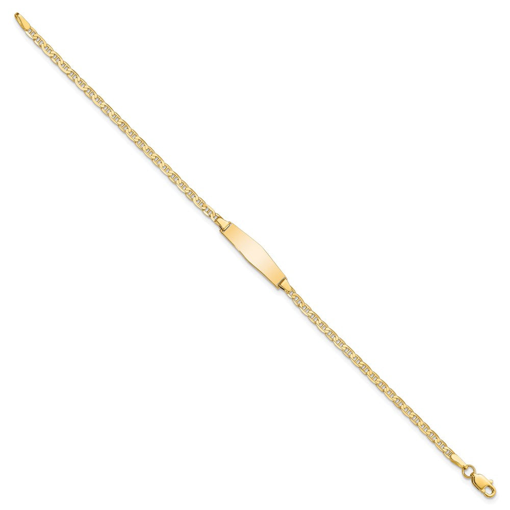 Solid 14K Yellow Gold Soft Diamond Shape Flat Anchor Link ID Bracelet