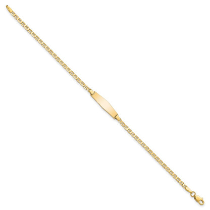 Solid 14K Yellow Gold Soft Diamond Shape Flat Anchor Link ID Bracelet