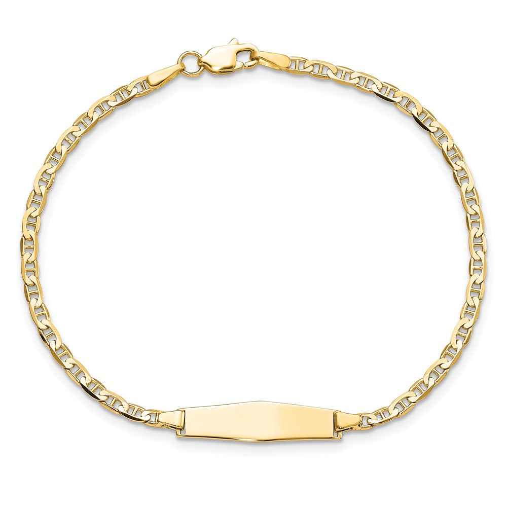 Solid 14K Yellow Gold Soft Diamond Shape Flat Anchor Link ID Bracelet