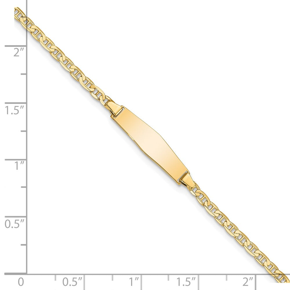 Solid 14K Yellow Gold Soft Diamond Shape Flat Anchor Link ID Bracelet