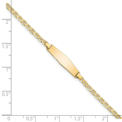 Solid 14K Yellow Gold Soft Diamond Shape Flat Anchor Link ID Bracelet