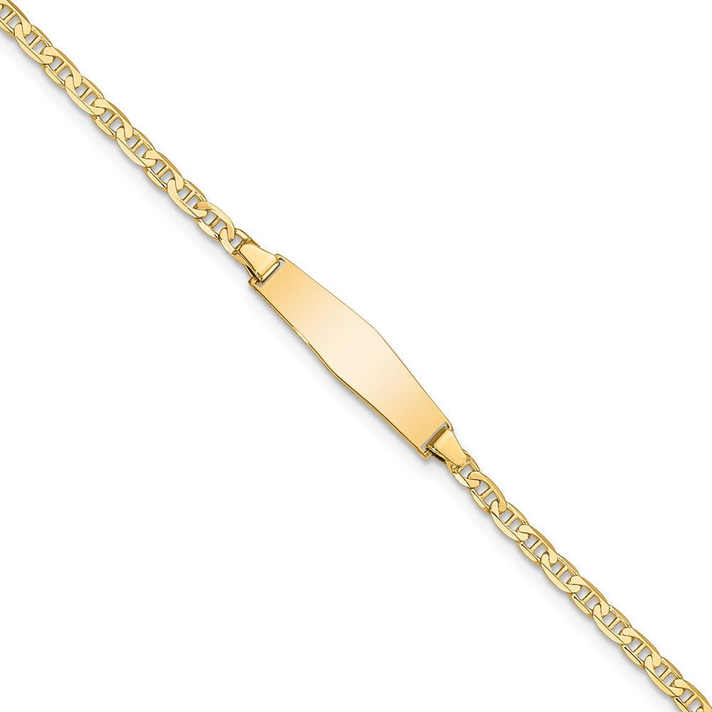 Solid 14K Yellow Gold Soft Diamond Shape Flat Anchor Link ID Bracelet