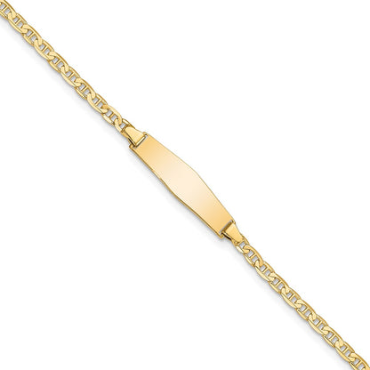 Solid 14K Yellow Gold Soft Diamond Shape Flat Anchor Link ID Bracelet