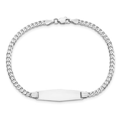 Solid 14K White Gold Flat Curb Link Soft Diamond Shape ID Bracelet