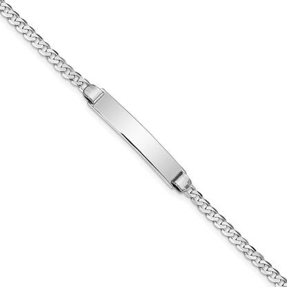 Solid 14K White Gold Flat Curb Link ID Bracelet