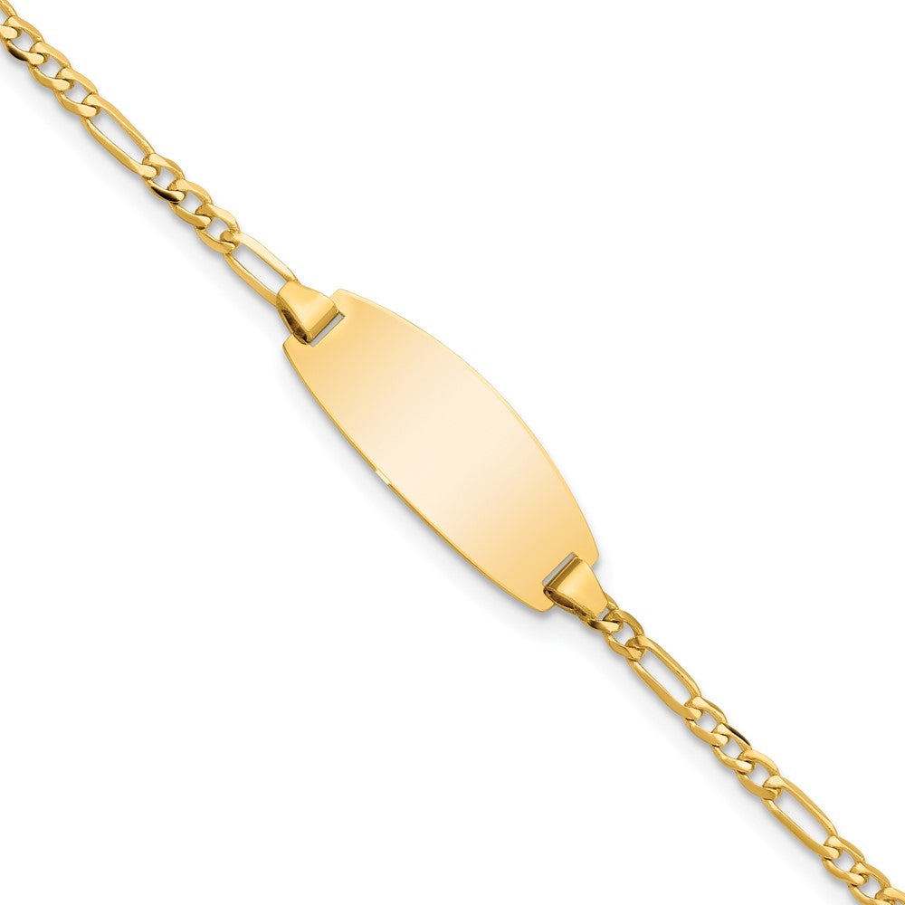 Solid 14K Yellow Gold Oval Figaro ID Bracelet