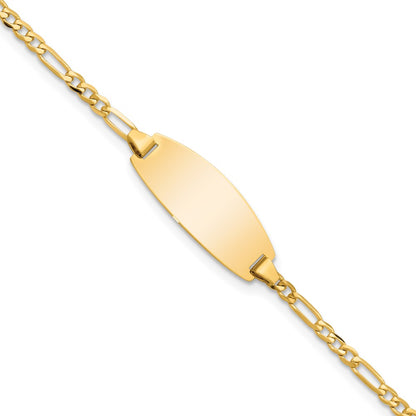 Solid 14K Yellow Gold Oval Figaro ID Bracelet