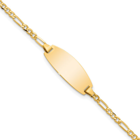 Solid 14K Yellow Gold Oval Figaro ID Bracelet