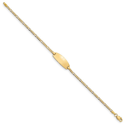 Solid 14K Yellow Gold Oval Figaro ID Bracelet