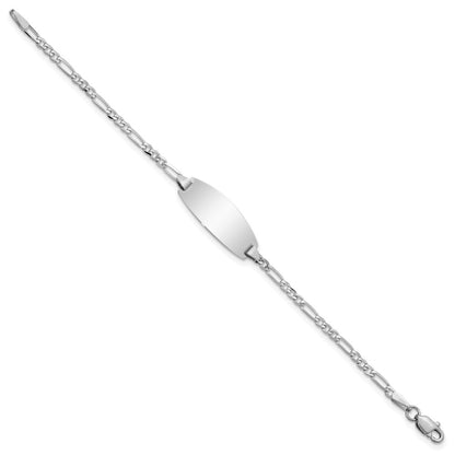 Solid 14K White Gold Oval Figaro ID Bracelet