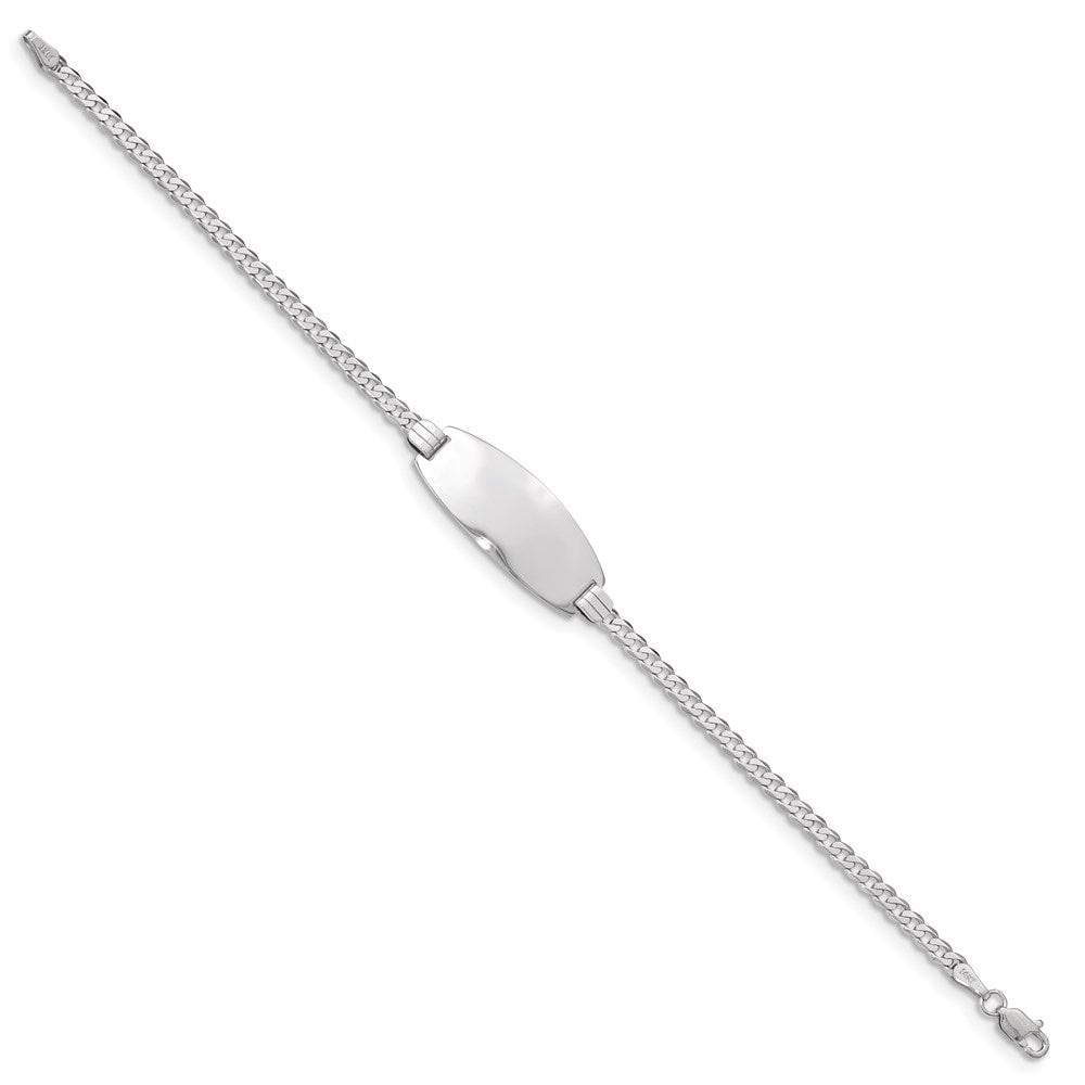 Solid 14K White Gold Oval Curb ID Bracelet