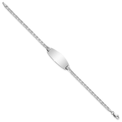 Solid 14K White Gold Oval Anchor ID Bracelet