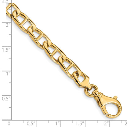 Solid 14K Yellow Gold 9 inch 6.9mm Hand Polished Fancy Anchor Link with Fancy Lobster Clasp Bracelet