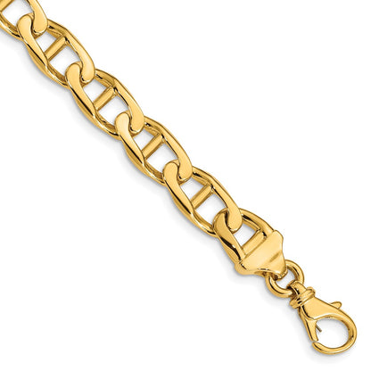 Solid 14K Yellow Gold 9 inch 9mm Hand Polished Fancy Anchor Link with Fancy Lobster Clasp Bracelet
