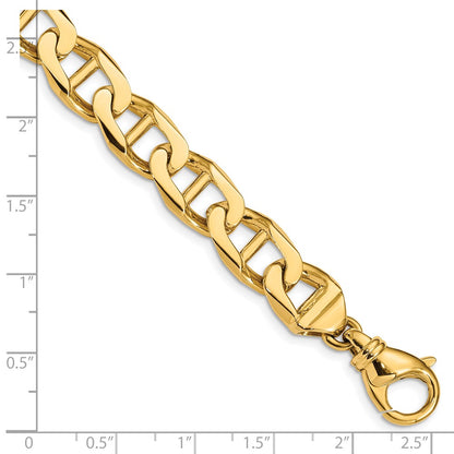Solid 14K Yellow Gold 24 inch 10.3mm Hand Polished Fancy Anchor Link with Fancy Lobster Clasp Chain Necklace