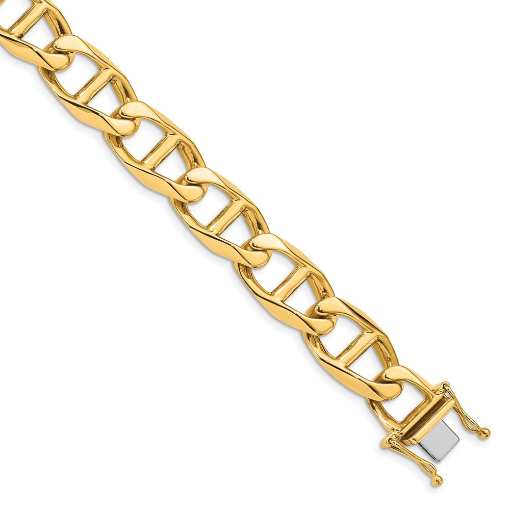 Solid 14K Yellow Gold 20 inch 12.5mm Hand Polished Fancy Anchor Link with Box Catch Clasp Chain Necklace