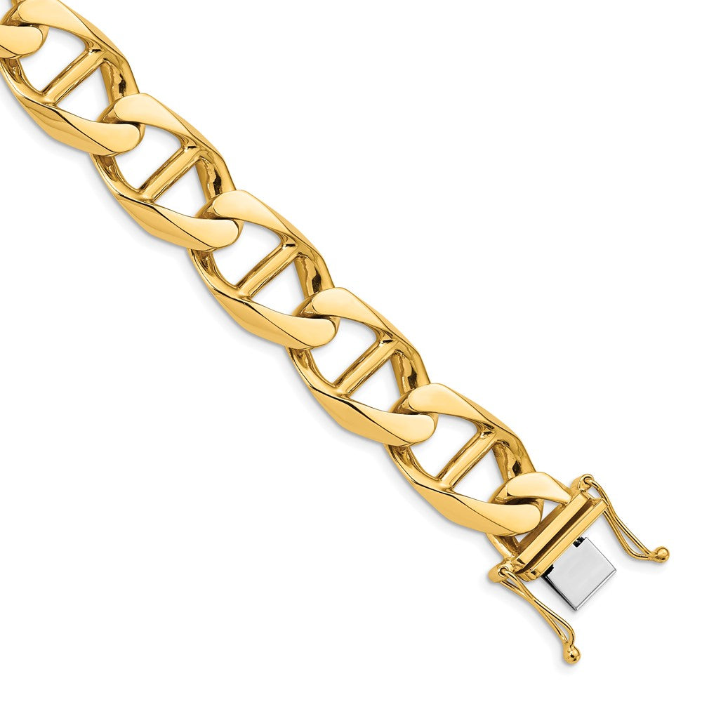 Solid 14K White Gold 9 inch 12.5mm Hand Polished Fancy Anchor Link with Box Catch Clasp Bracelet