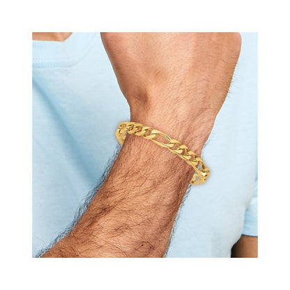 Solid 14K Yellow Gold 24 inch 9mm Hand Polished Figaro Link with Box Catch Clasp Chain Necklace