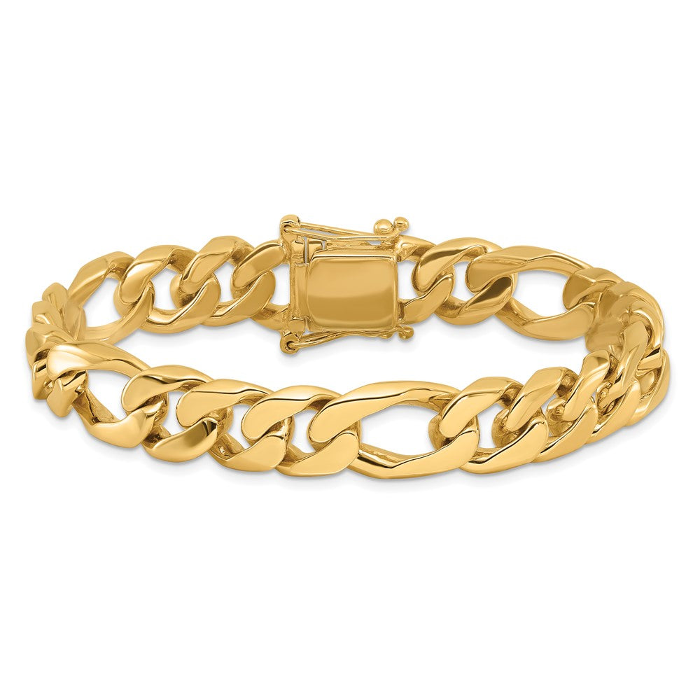 Solid 14K Yellow Gold 8 inch 10mm Hand Polished Figaro Link with Box Catch Clasp Bracelet