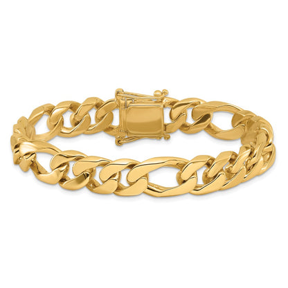 Solid 14K Yellow Gold 8 inch 10mm Hand Polished Figaro Link with Box Catch Clasp Bracelet