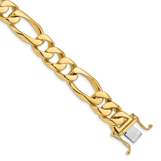 Solid 14K Yellow Gold 20 inch 14mm Hand Polished Figaro Link with Box Catch Chain Necklace