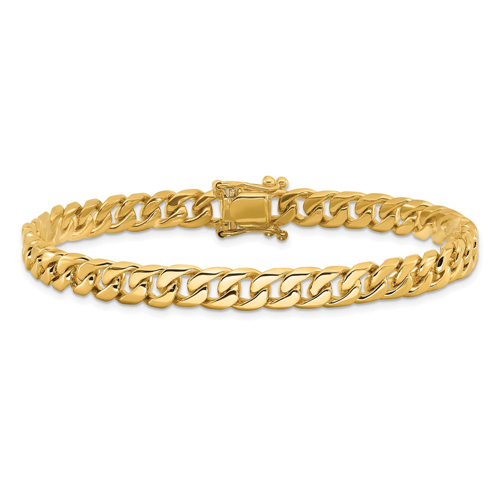 Solid 14K Yellow Gold 8 inch 6.8mm Hand Polished Flat Beveled Curb Link with Box Catch Clasp Bracelet