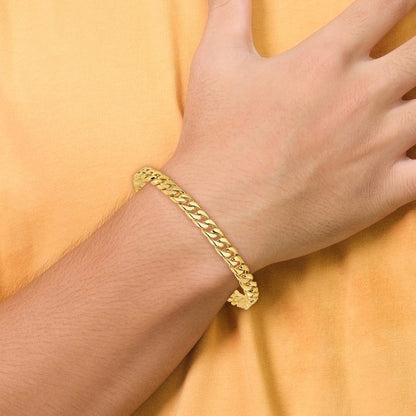 Solid 14K Yellow Gold 9 inch 6.8mm Hand Polished Flat Beveled Curb Link with Box Catch Clasp Bracelet