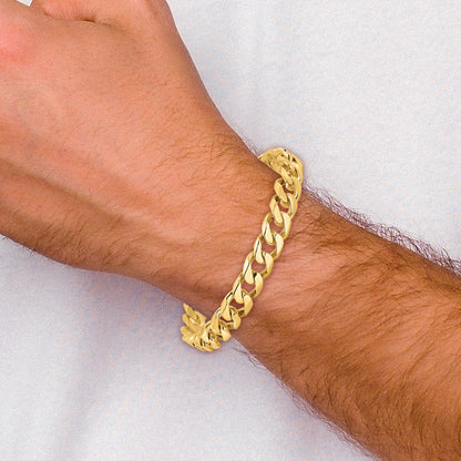Solid 14K Yellow Gold 9 inch 9.7mm Hand Polished Flat Beveled Curb Link with Box Catch Clasp Bracelet
