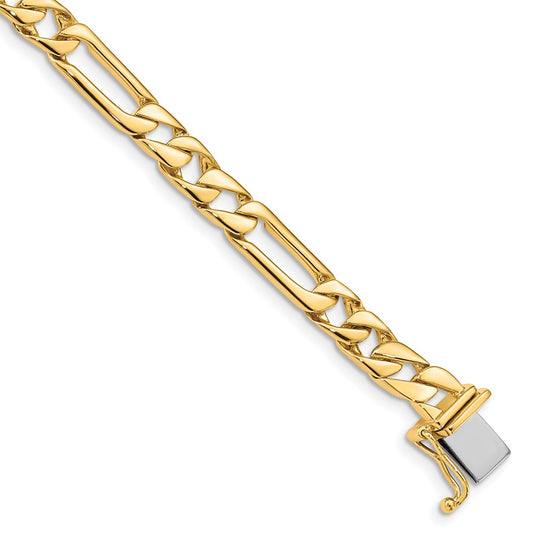 Solid 14K Yellow Gold 9 inch 6mm Hand Polished Figaro Link with Box Catch Clasp Bracelet
