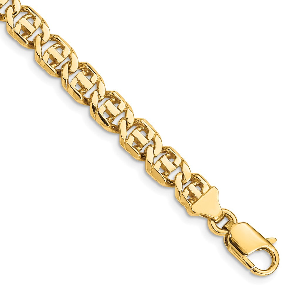 Solid 14K Yellow Gold 24 inch 6.75mm Hand Polished Fancy Link with Lobster Clasp Chain Necklace