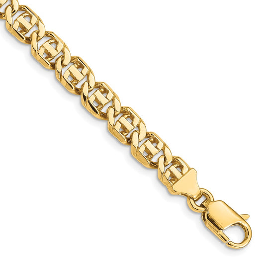 Solid 14K Yellow Gold 24 inch 6.75mm Hand Polished Fancy Link with Lobster Clasp Chain Necklace