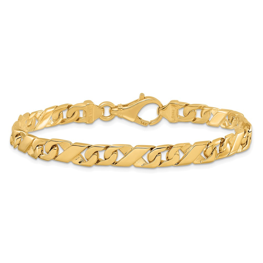 Solid 14K Yellow Gold 9 inch 6.7mm Hand Polished Fancy Link with Fancy Lobster Clasp Bracelet